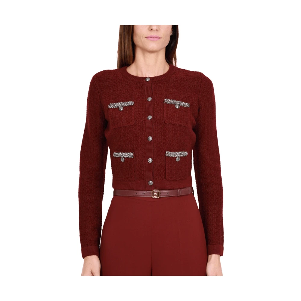 Elisabetta Franchi Bordeaux Bouclé Cardigan met kralenzakken Red Dames