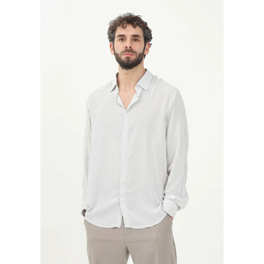 Armani Exchange Witte overhemd met lange mouwen en monogram Gray Heren