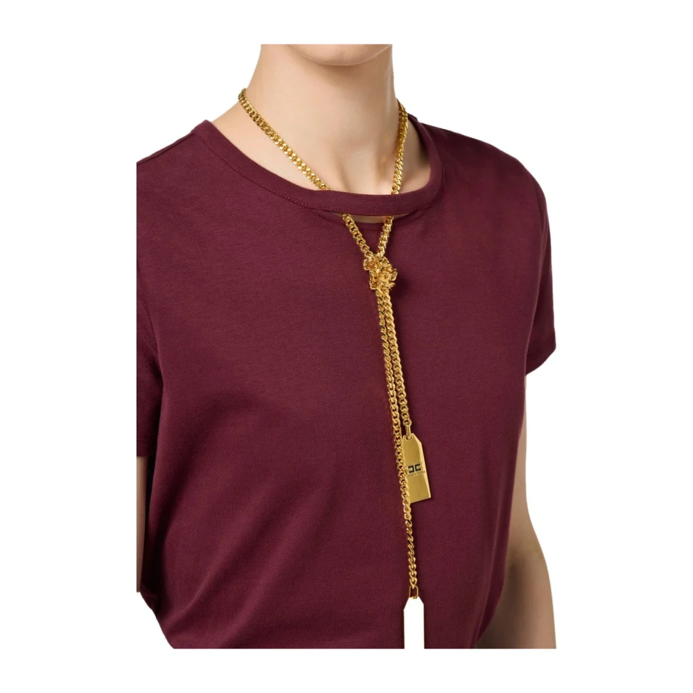 Elisabetta Franchi Bordeaux Katoenen T-shirt met Ketting Red Dames