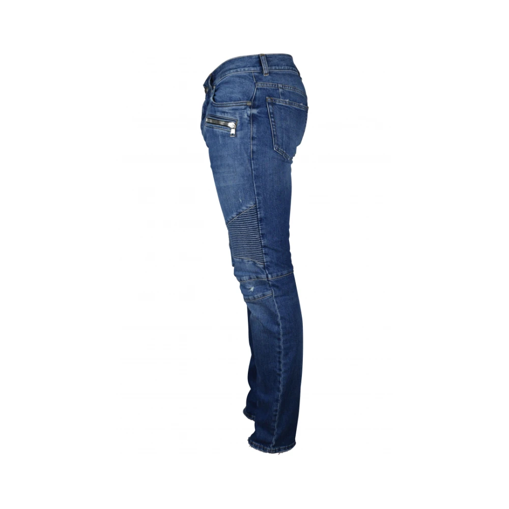 Balmain Blauwe Slim-Fit Jeans met Ribbel Inserts Blue Heren