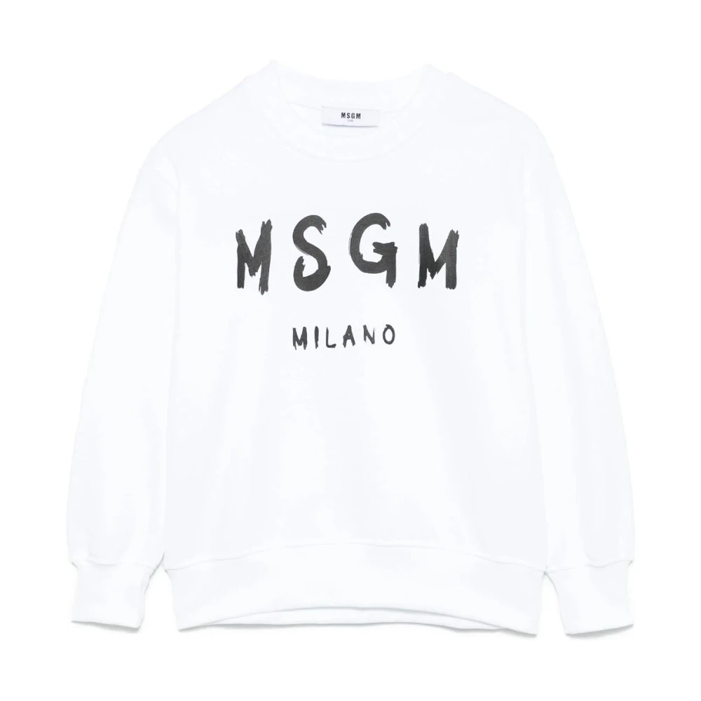 Msgm White Kids Sweatshirts, Male, 12 Y, Crewneck Sweatshirt