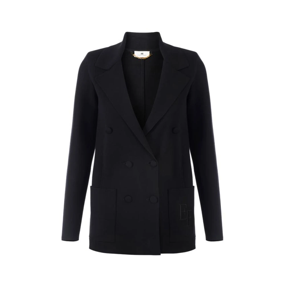 Elisabetta Franchi Women's Black Knit Jacket With Embroidery - Blazers - M - Jackets