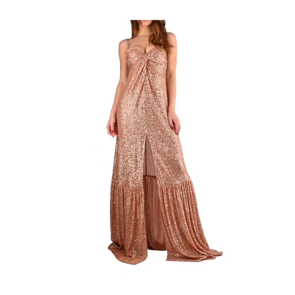 Elisabetta Franchi Lange Rode Loper Jurk Pailletten Pink Dames