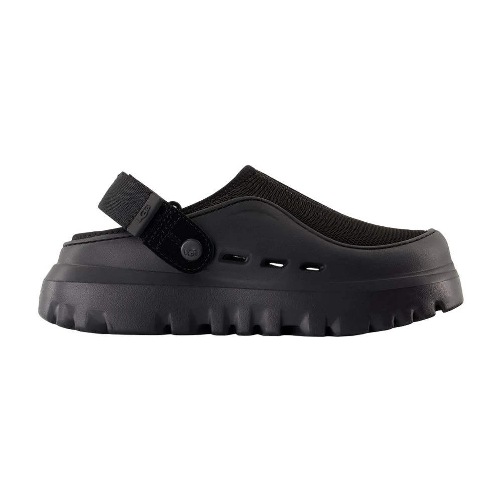 Ugg Men's Black Clogs, 7 Uk, Synthetic Sandals - Slip-On Round Toe