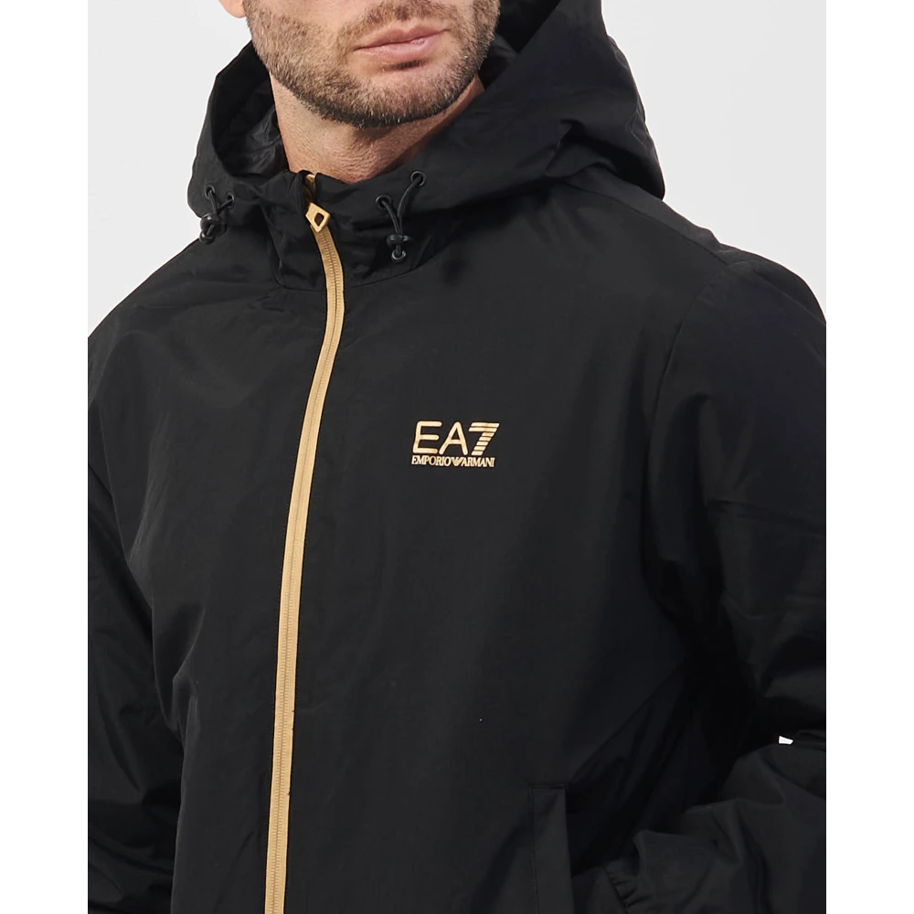 Emporio Armani Zwarte Jassen met Licht Gewatteerd Black Heren