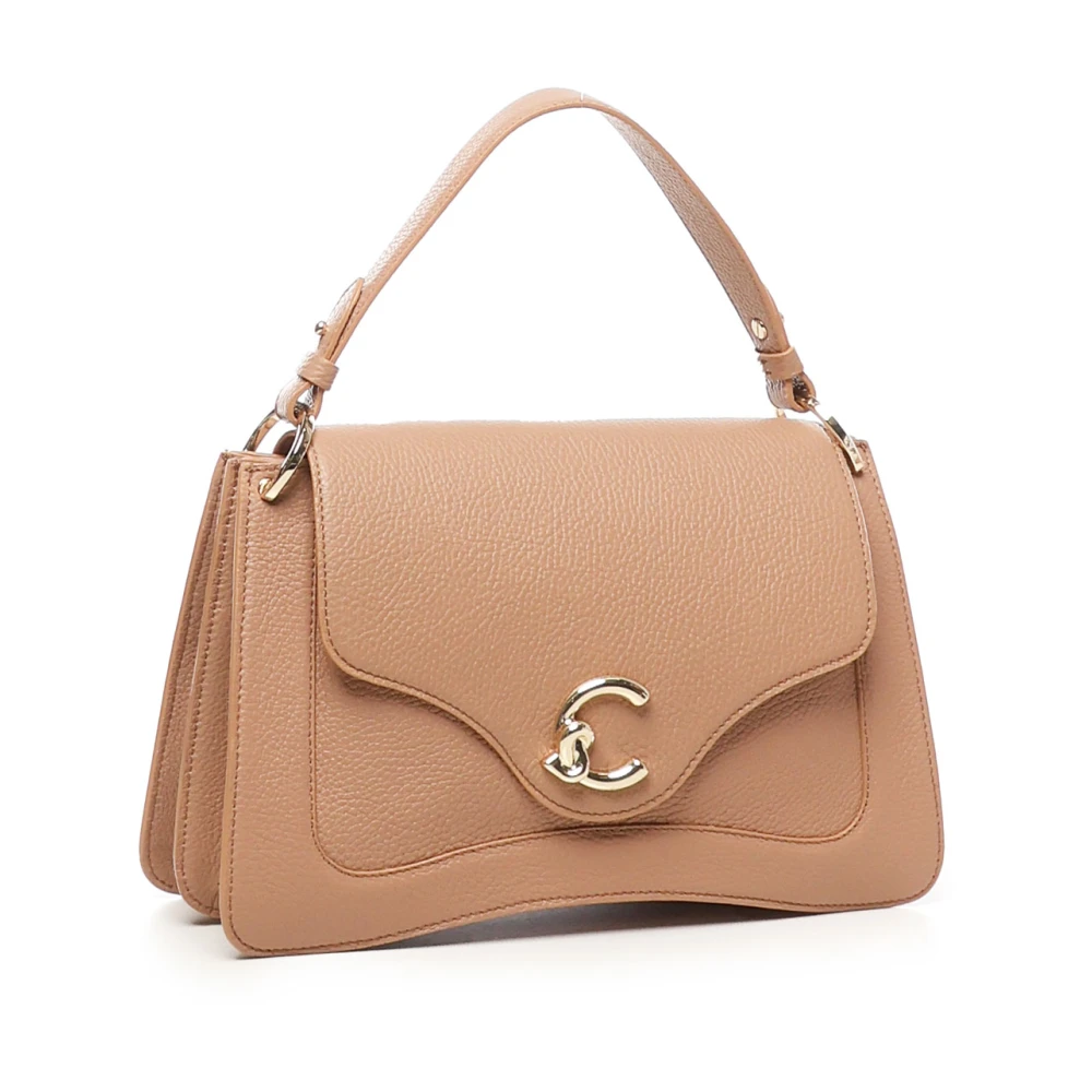 Coccinelle Leren schoudertas met magneetsluiting Beige Dames