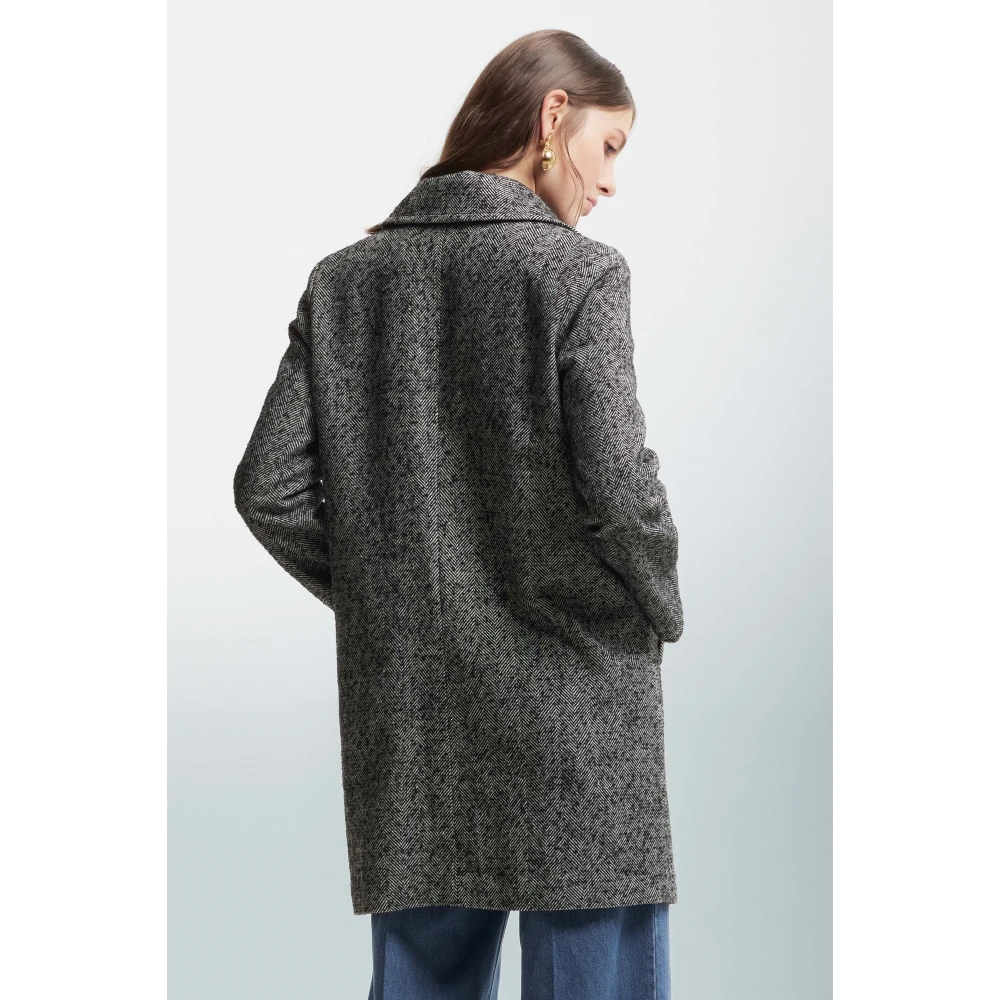 Kocca Gestreepte Herringbone Jas met Bedekte Knopen Black Dames