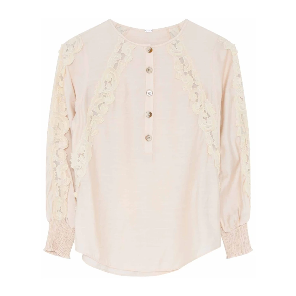 Gustav Feminine Blouse met Pofmouwen Beige Dames