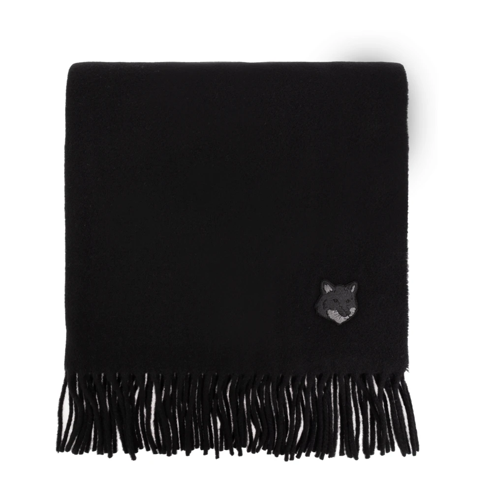 Maison Kitsuné Vossenhoofdsjaal van zuivere wol Black Unisex