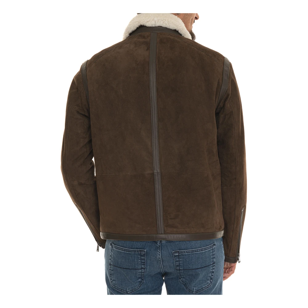 Boss Shearling jas met leren afwerking Brown Heren