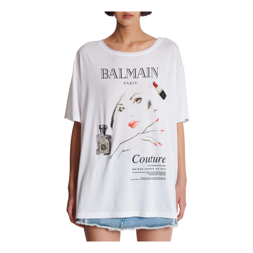 Balmain Gedrukt Beauty T-shirt met patches White Dames