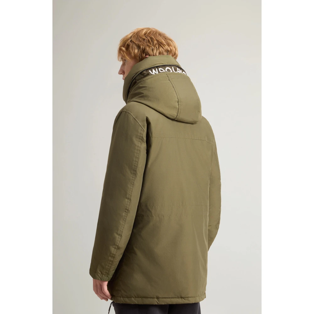 Woolrich Groene Parka met Logo Capuchon Green Heren