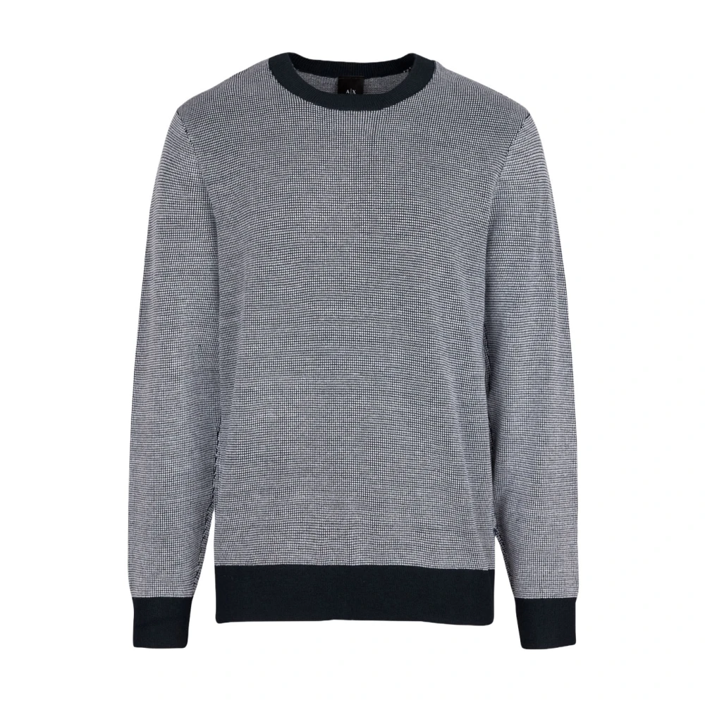 Armani Exchange Men's Blue Bouclé Jumper With Dynamic Details - Round-Neck Knitwear - 2XL - Knitwear