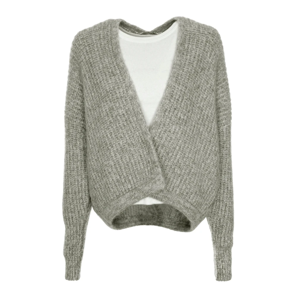 American vintage Open Gebreid Vest in Melange Stijl Gray Dames