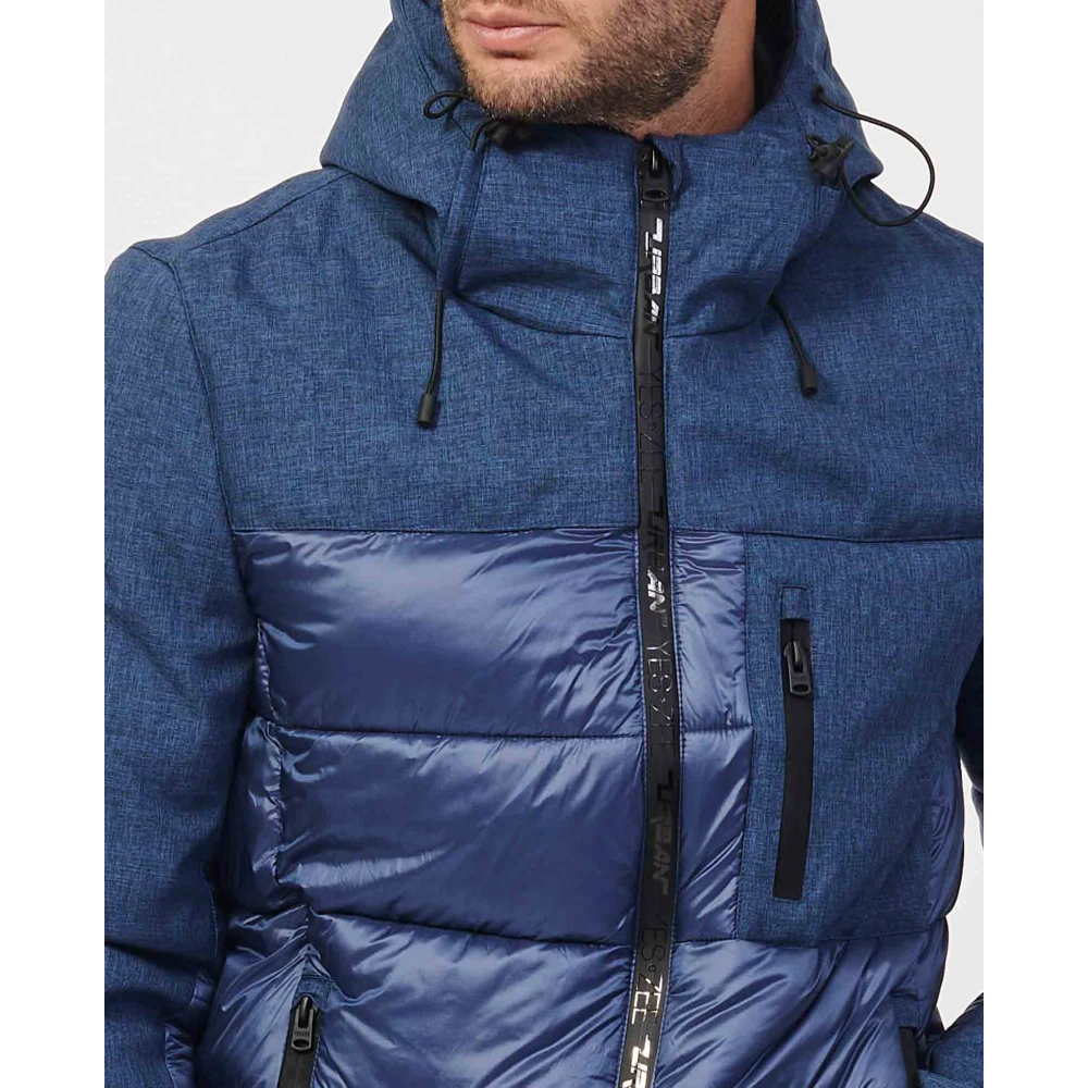 YES ZEE Gestikte Blauwe Jas met Softshell Inserts Blue Heren
