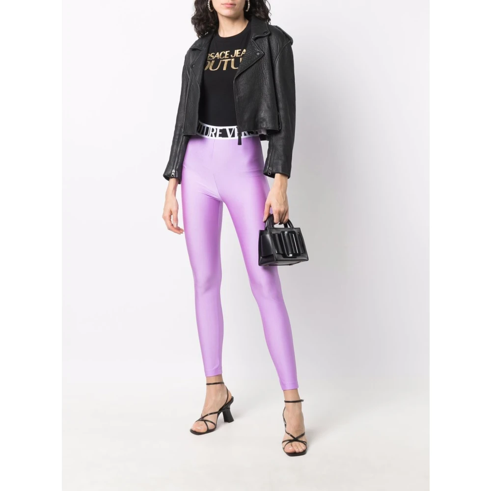 Versace Jeans Couture Leggings met elastische tailleband Purple Dames