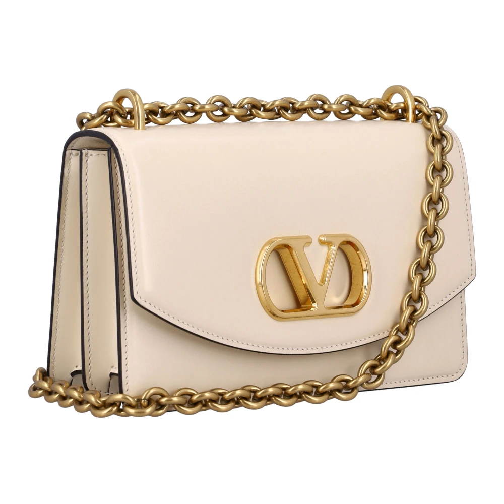 Valentino Garavani Kleine leren schoudertas met VLogo Beige Dames