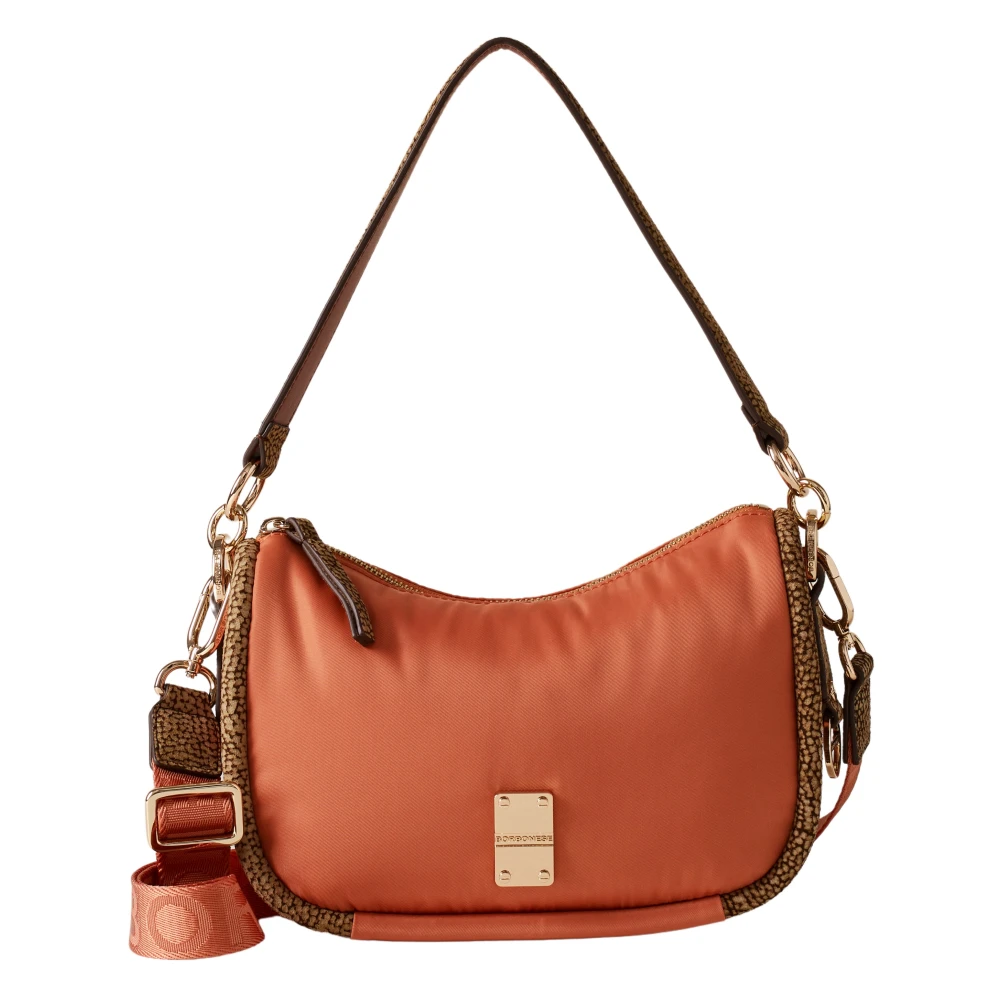 Borbonese Hobo tas van gerecycled stof met lam details Orange Dames