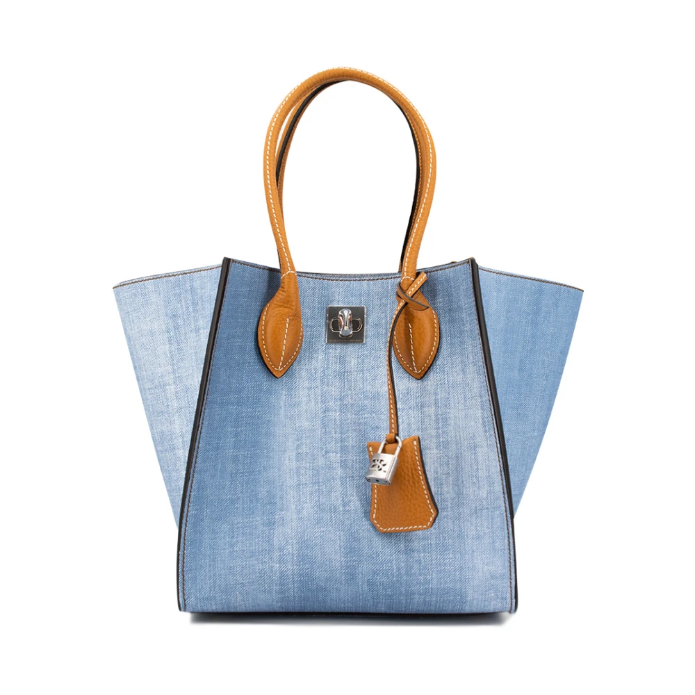 Ermanno Scervino Denim Winkelmandje met Leren Details Blue Dames