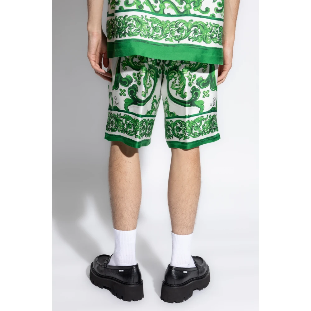 Dolce & Gabbana Shorts met 'Majolica' Print Green Heren