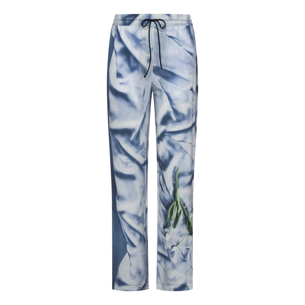Victoria Beckham Heldere Blauwe Abstracte Print Zijden Broek Multicolor Dames