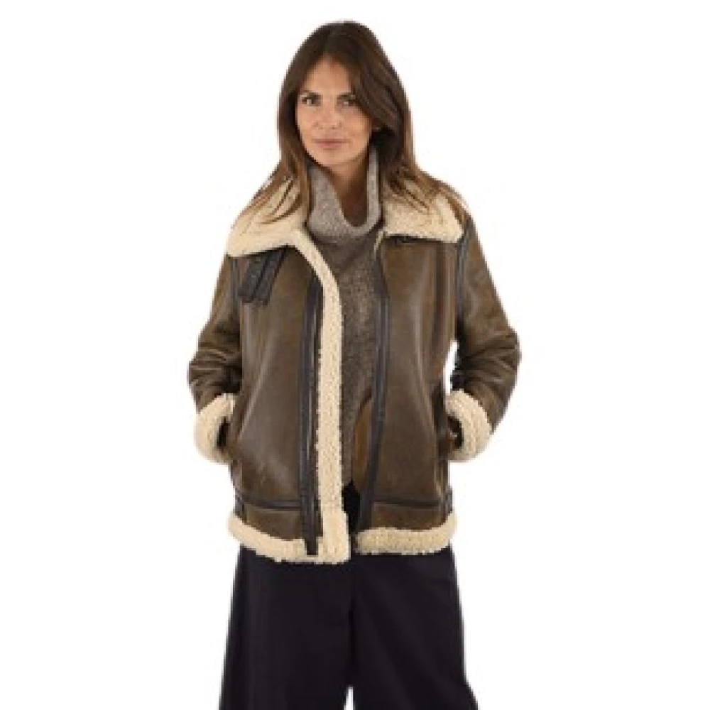 La Canadienne Bruine Vintage Schapenvacht Bomberjack Brown Dames
