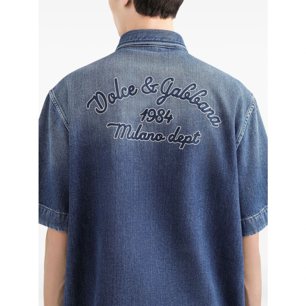 Dolce & Gabbana Blauw Voorknoopshirt Logo Print Blue Heren