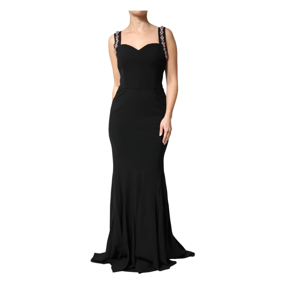 Dolce & Gabbana Women's Black Gowns, 2XL, Embellished Bodycon Long Gown Dress