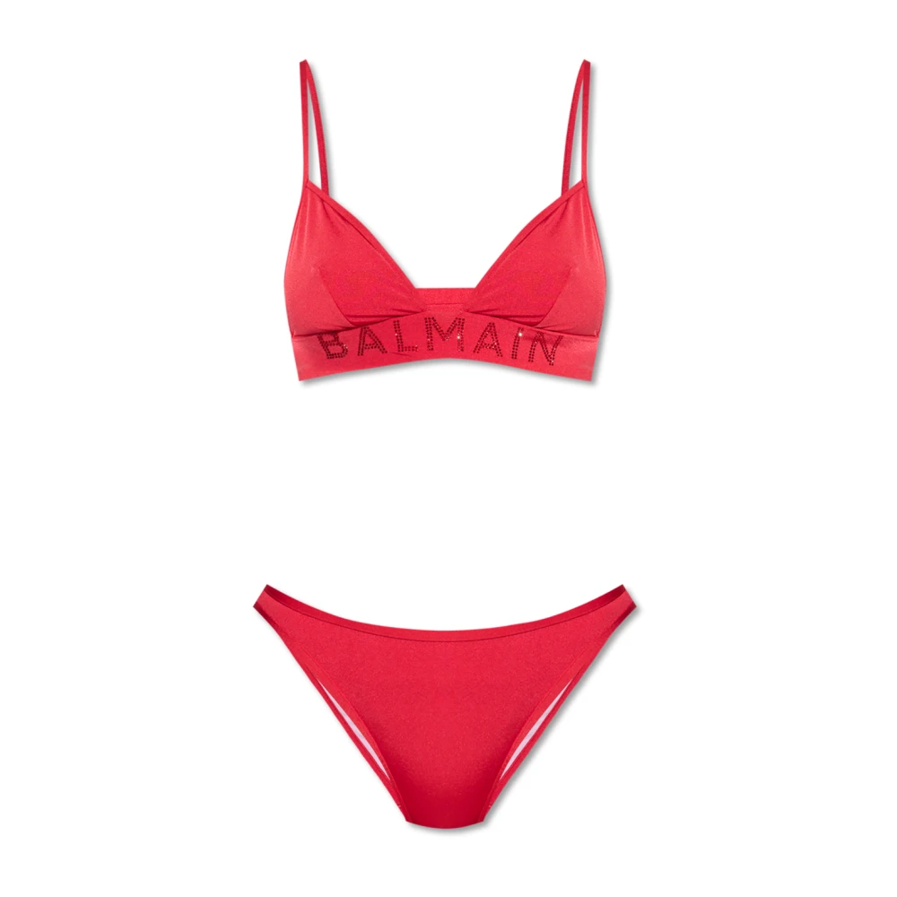 Balmain Rhinestone Logo Bikini Red Dames