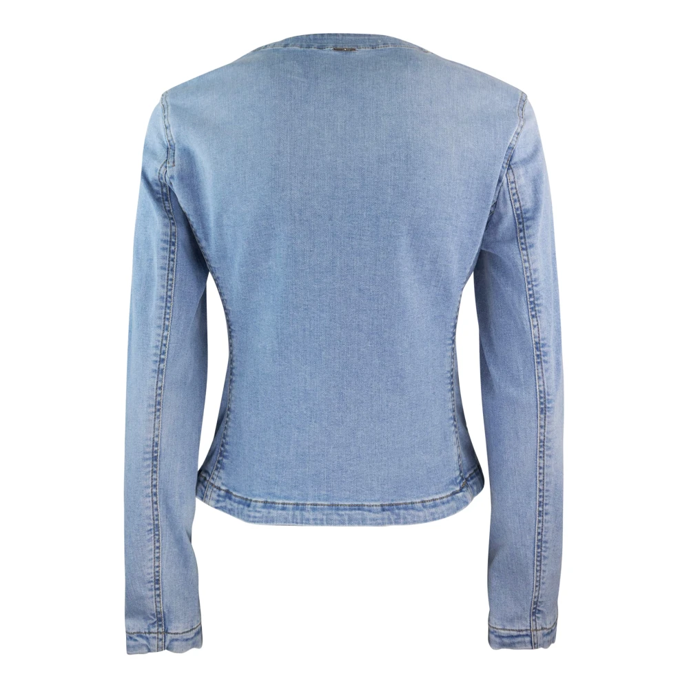 Liu Jo Blauwe Denim Stretch Jas met Juweel Details Blue Dames