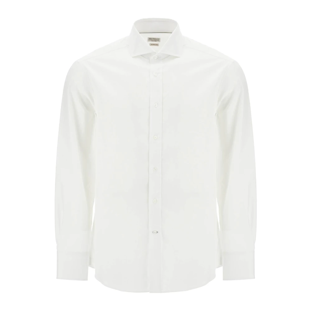 BRUNELLO CUCINELLI Slim Fit Spread Kraag Shirt White Heren