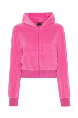 Rosa Sammet Dragkedja Hoodie Tröja