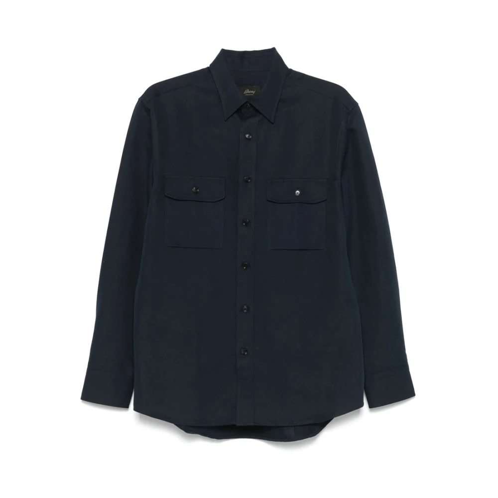 Brioni Navy Blue Button-Up Shirt Blue Heren