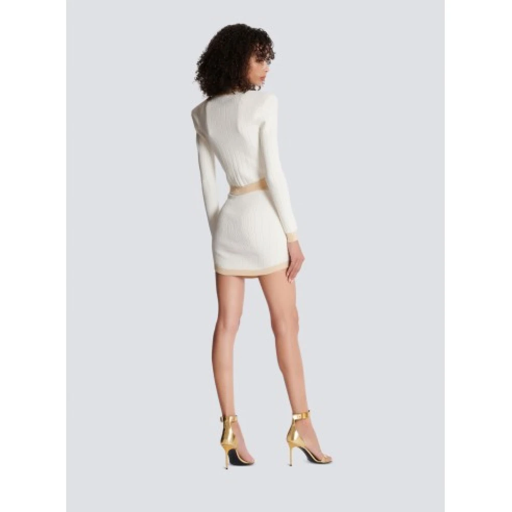 Balmain Korte gebreide rok met gouden randen White Dames
