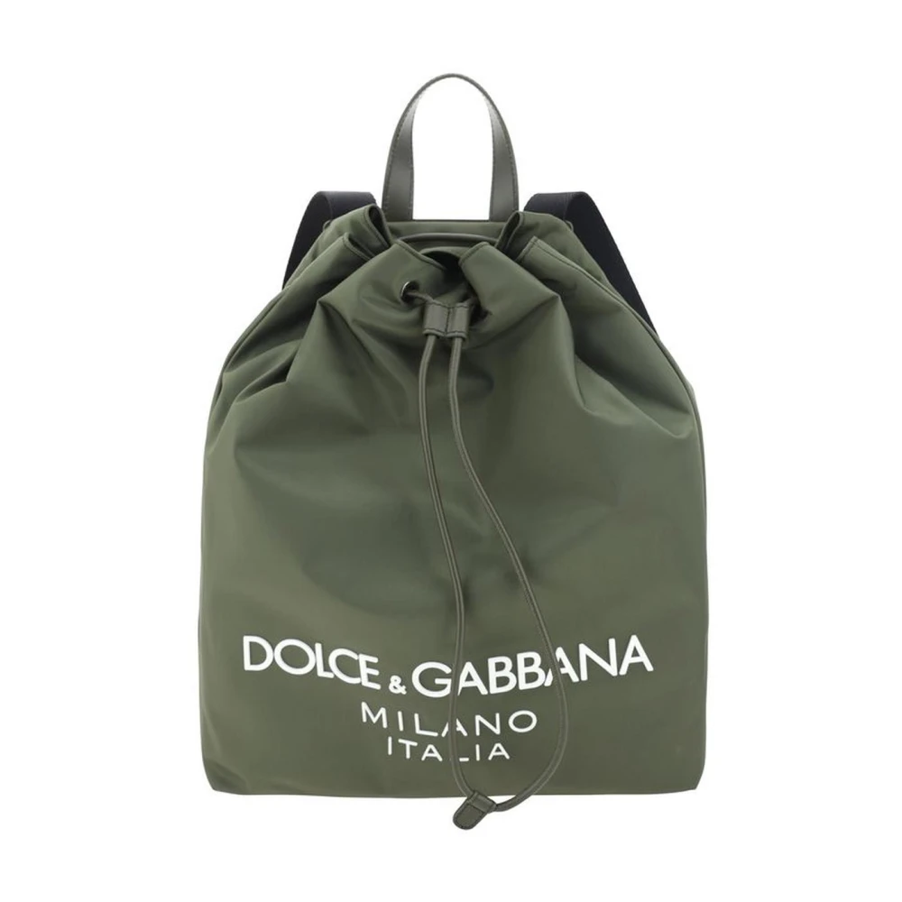 Dolce & Gabbana Leren Trekkoord Rugzak Green Heren