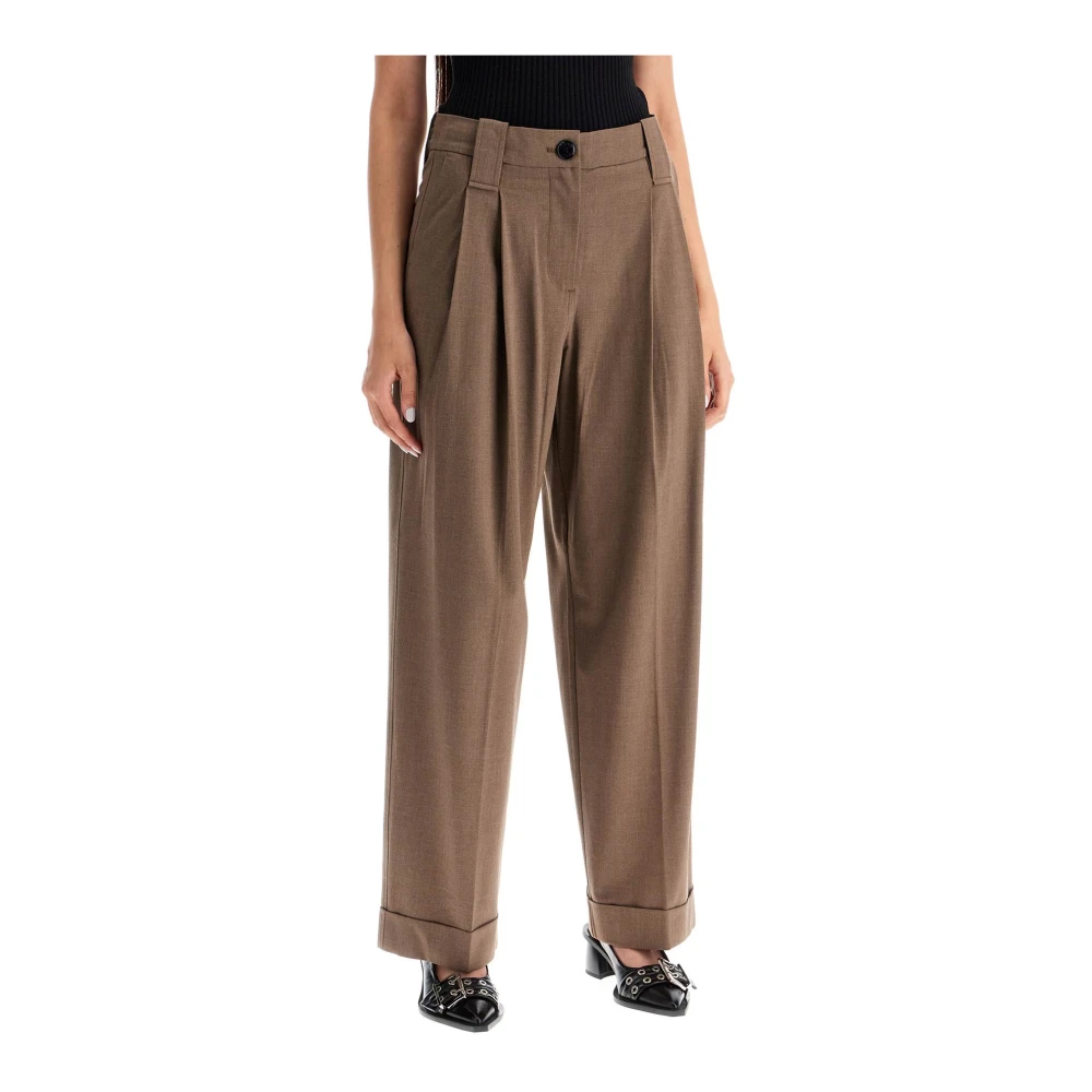 Ganni Hoge Taille Wijde Broek Brown Dames