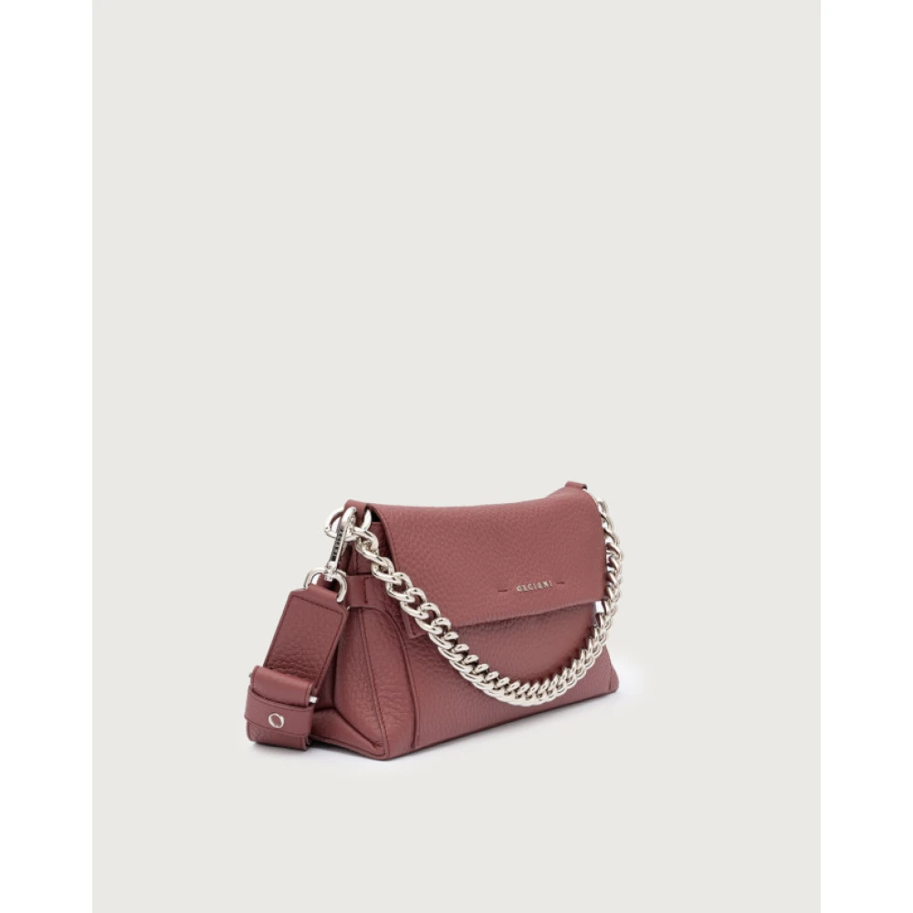 Orciani Zachte leren schoudertas met ketting en band Red Dames