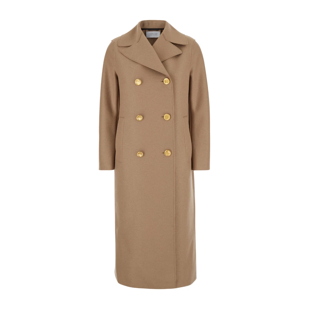 Harris Wharf London Militaire Jas Gouden Knopen Geperste Wol Brown Dames