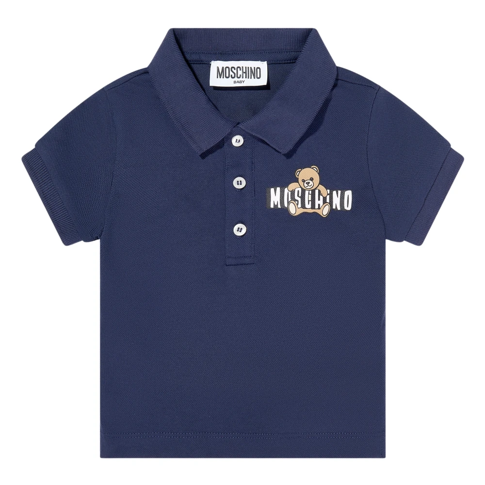 Moschino Men's Blue Teddy Bear Logo Polo Shirt