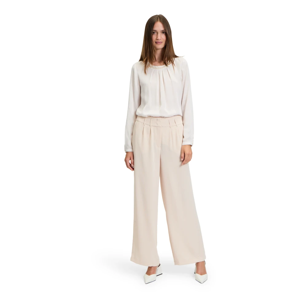 Betty & Co Doorschijnende blouse met parels Beige Dames
