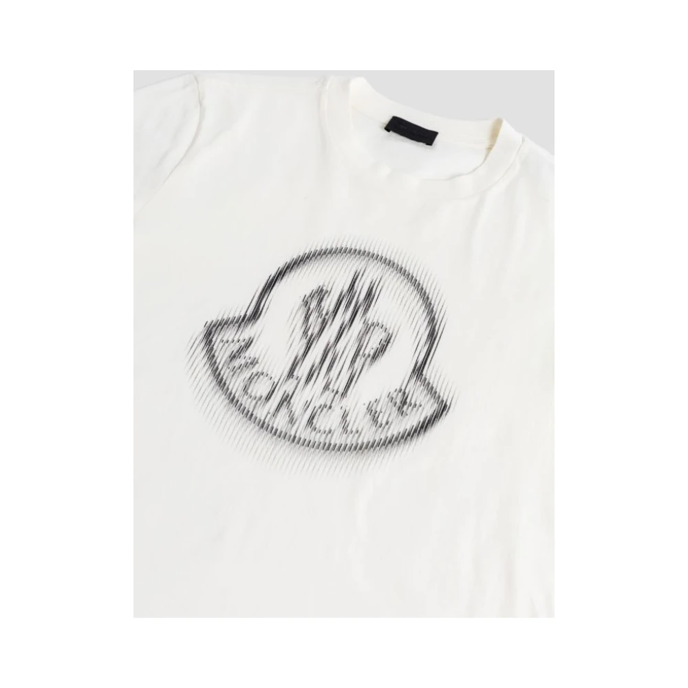 Moncler Vervaagd Logo Off-White T-shirt Katoenen Jersey White Dames