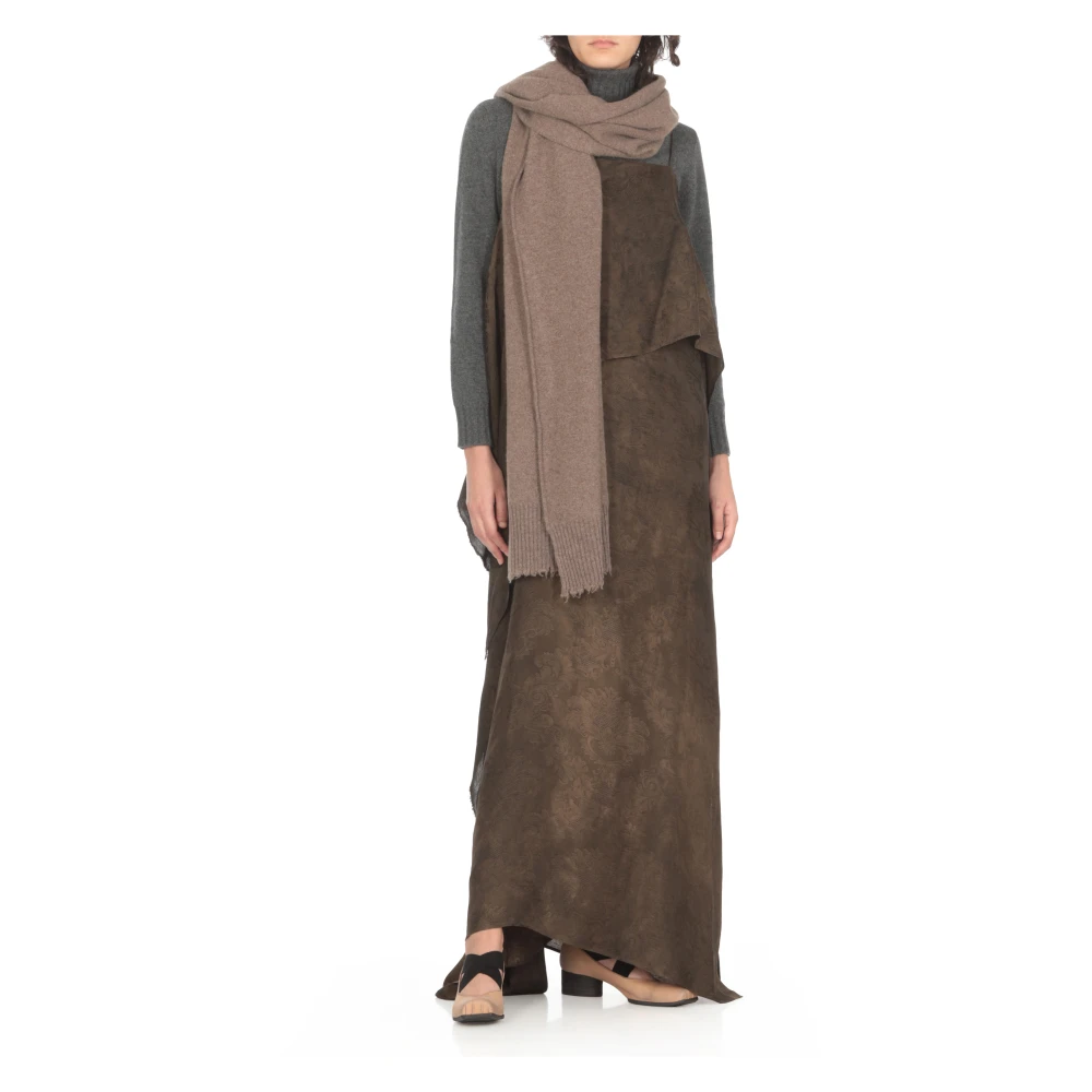 UMA Wang Bruine Cashmere Geribbelde Randen Sjaal Brown Dames