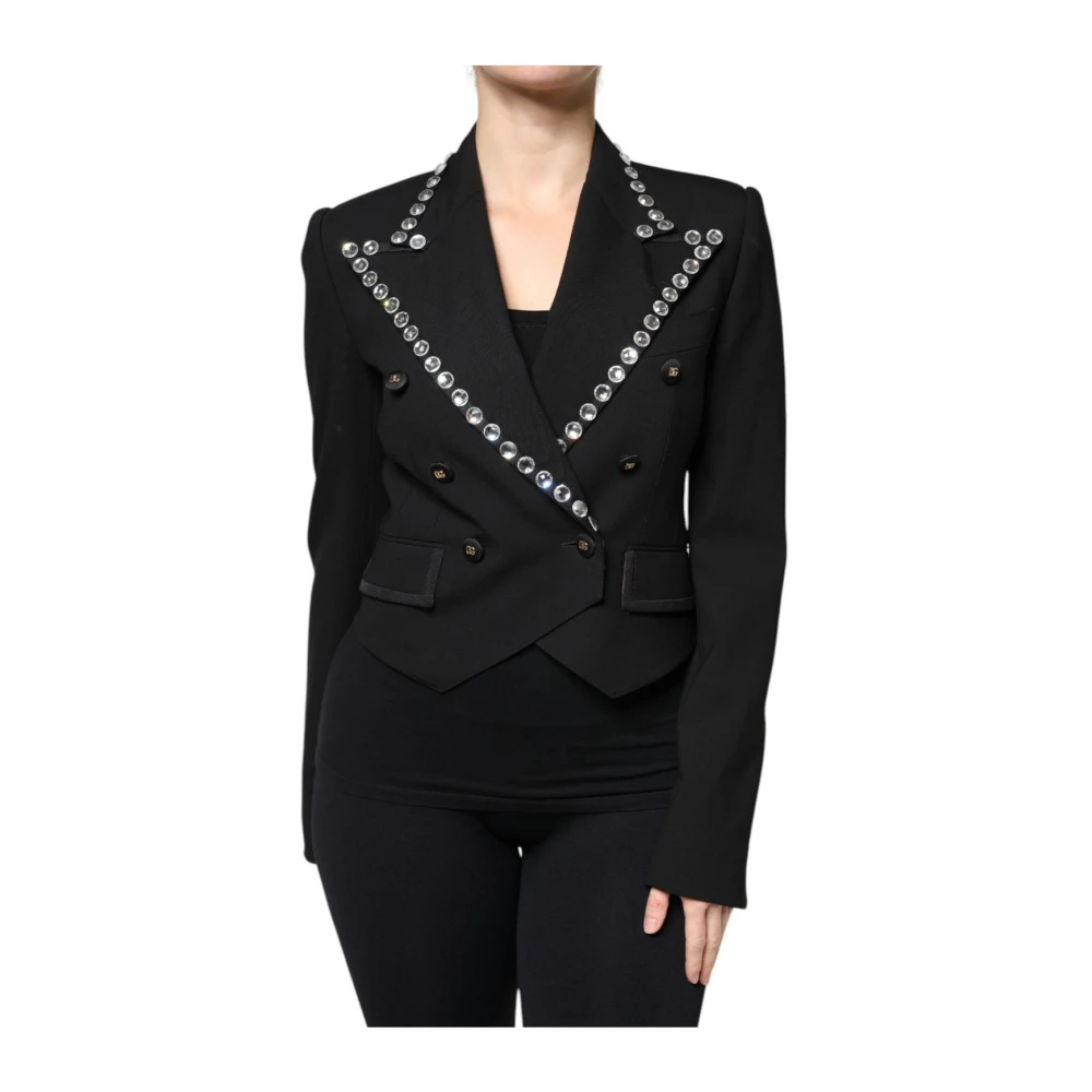 Dolce & Gabbana Kristal Dubbel Breasted Blazer Jas Black Dames