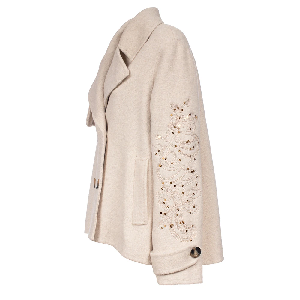 Ermanno Scervino Dubbele jas met geborduurde mouwen Beige Dames