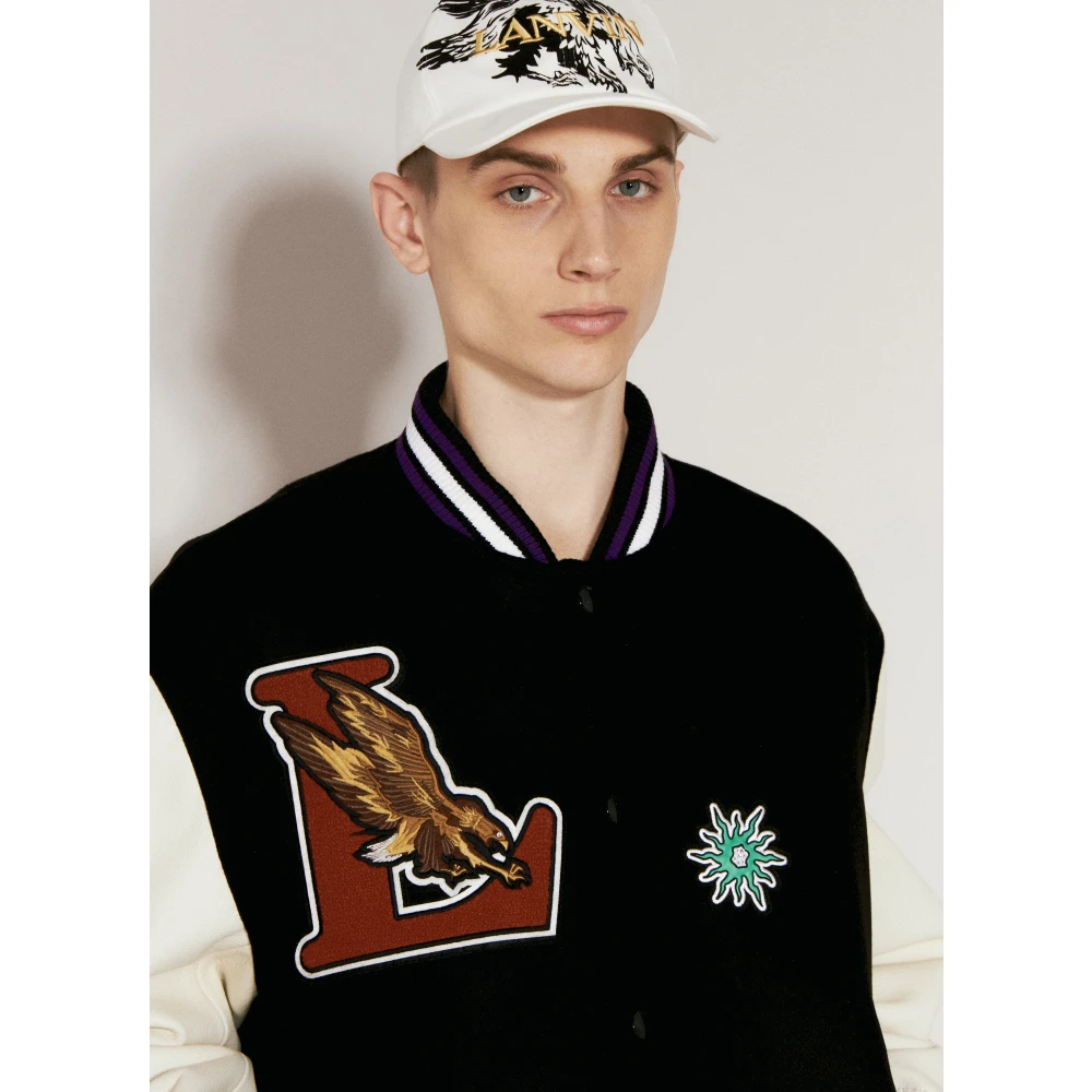 Lanvin Logo Patch Leren Mouw Varsity Jack Black Heren
