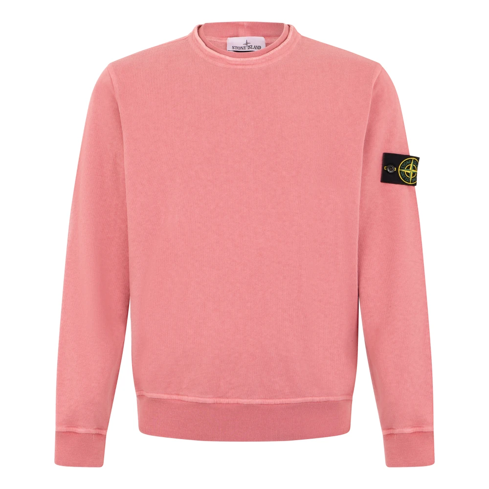 Stone Island Pink Sweatshirts, Male, S, Malfilé Fleece 'Old' Effect Crewneck Sweatshirt