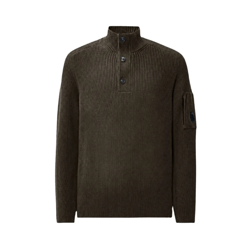C.p. Company Full Rib Cotton Lens Half Button Jumper - Male - Polo Shirts - Green - L - Tops