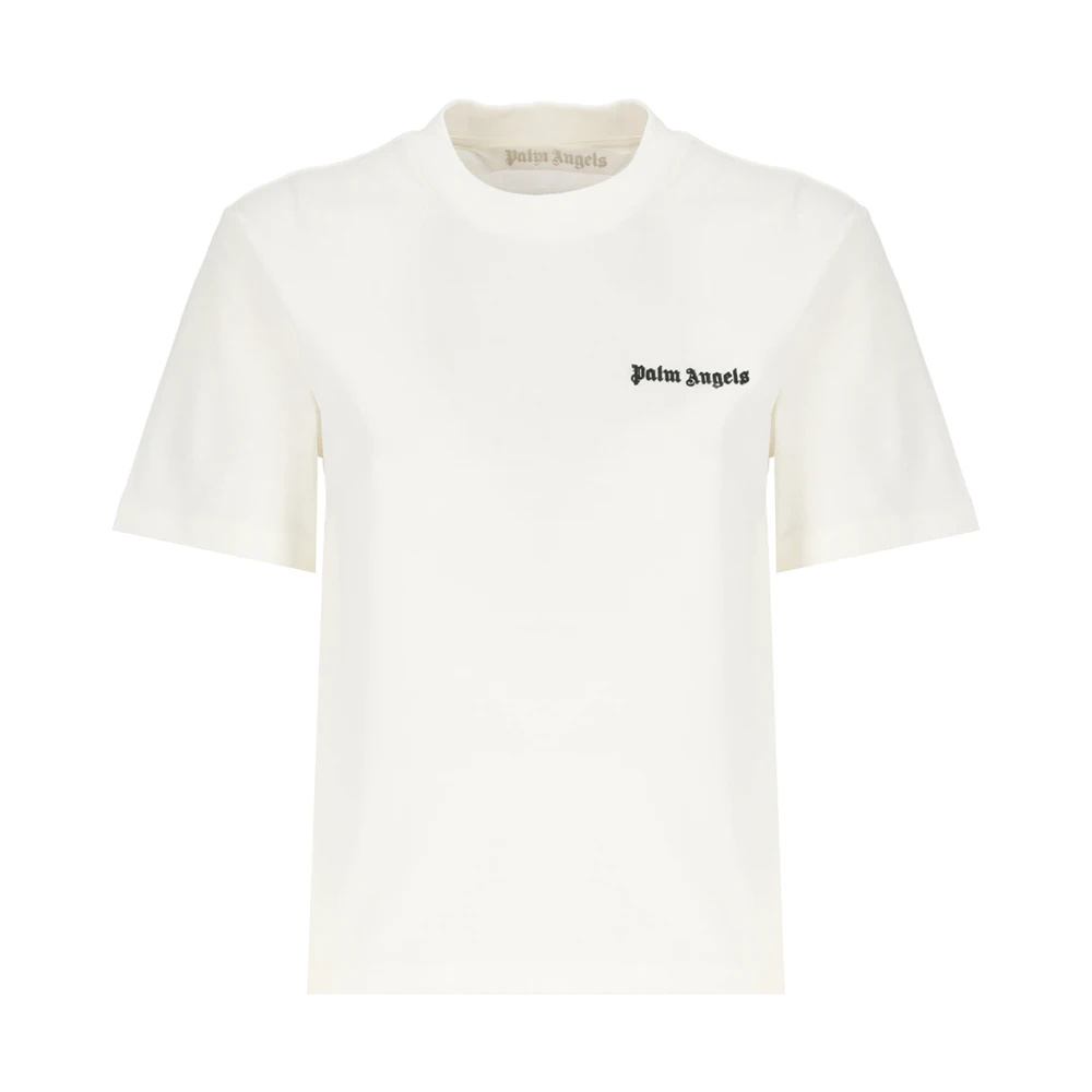 Palm Angels Wit Katoenen T-shirt met Logo Borduurwerk White Dames