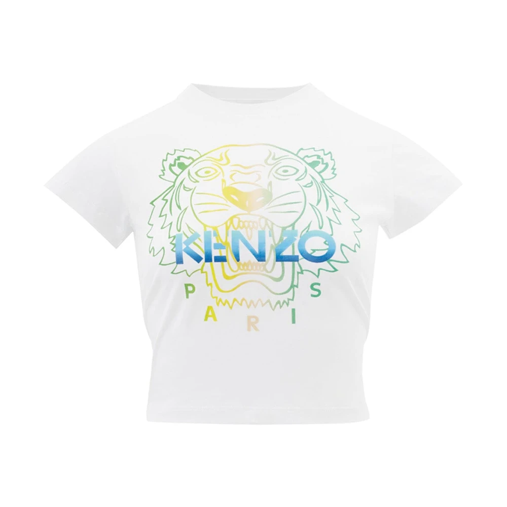 Kenzo Witte Cropped T-Shirt met Front Print White Dames