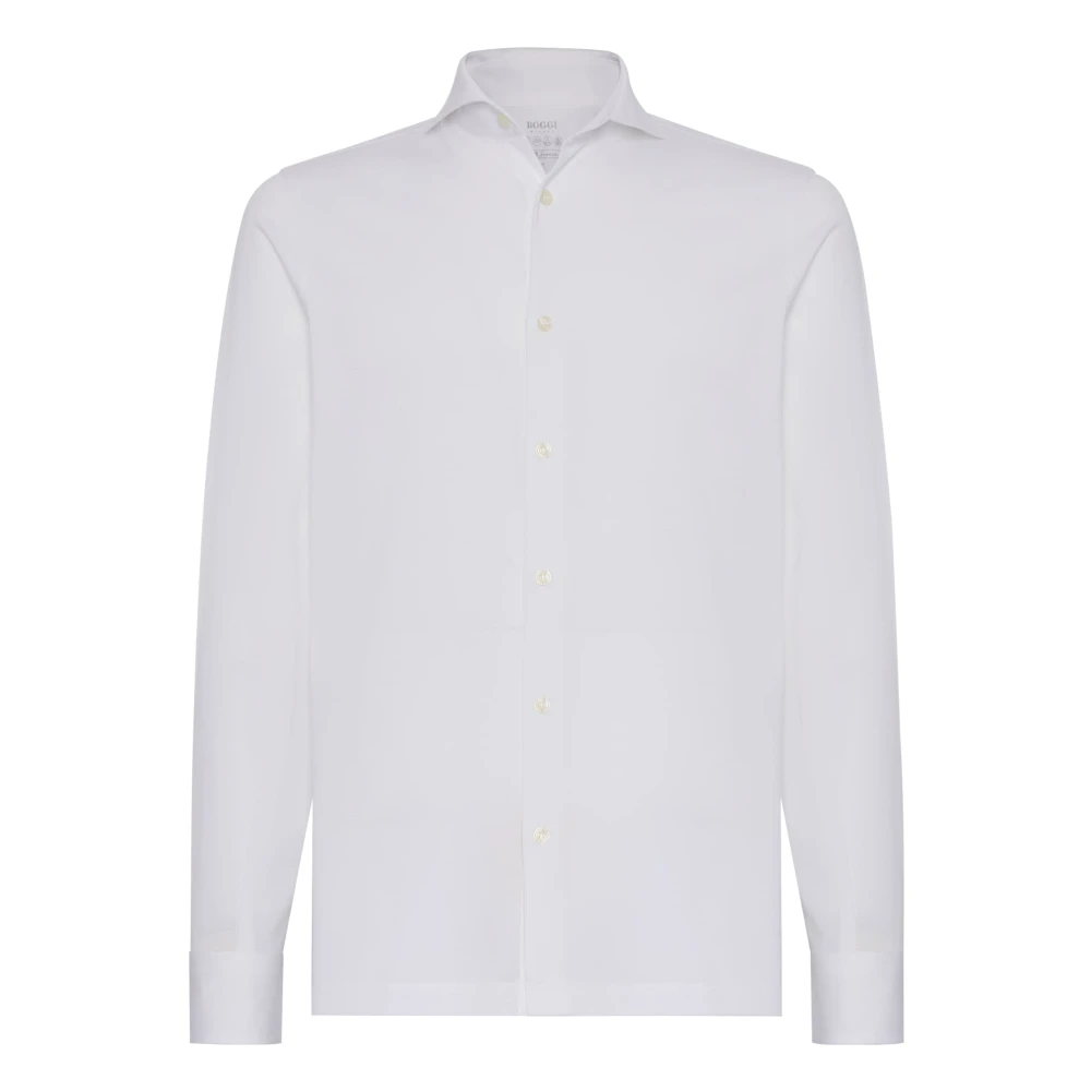 Boggi Milano Slim Fit Polo Shirt in Filo Di Scozia Pique White Heren